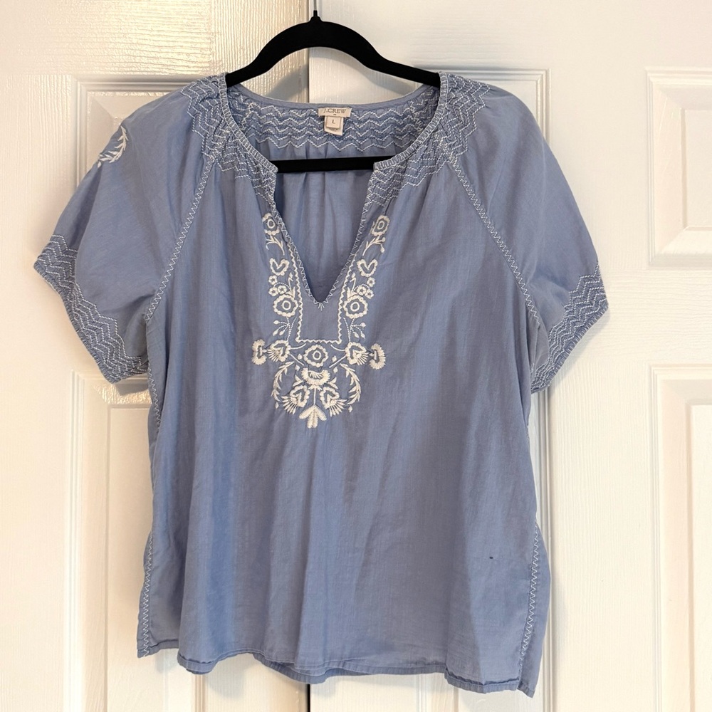 J. Crew Blue Embellished Relaxed Blouse